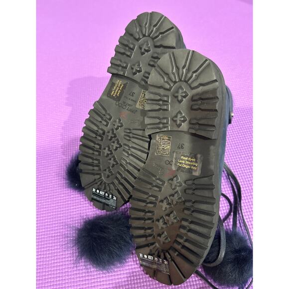 Jimmy Choo Leather Boots Sz 7 Lamb Shearling Fur Pom Pom Made in Italy NEW shoes - Picture 10 of 12